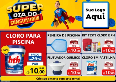 Modelo de Encarte para Encarte A4 Horizontal com o tema Super Dia do Consumidor para Produtos para Piscina