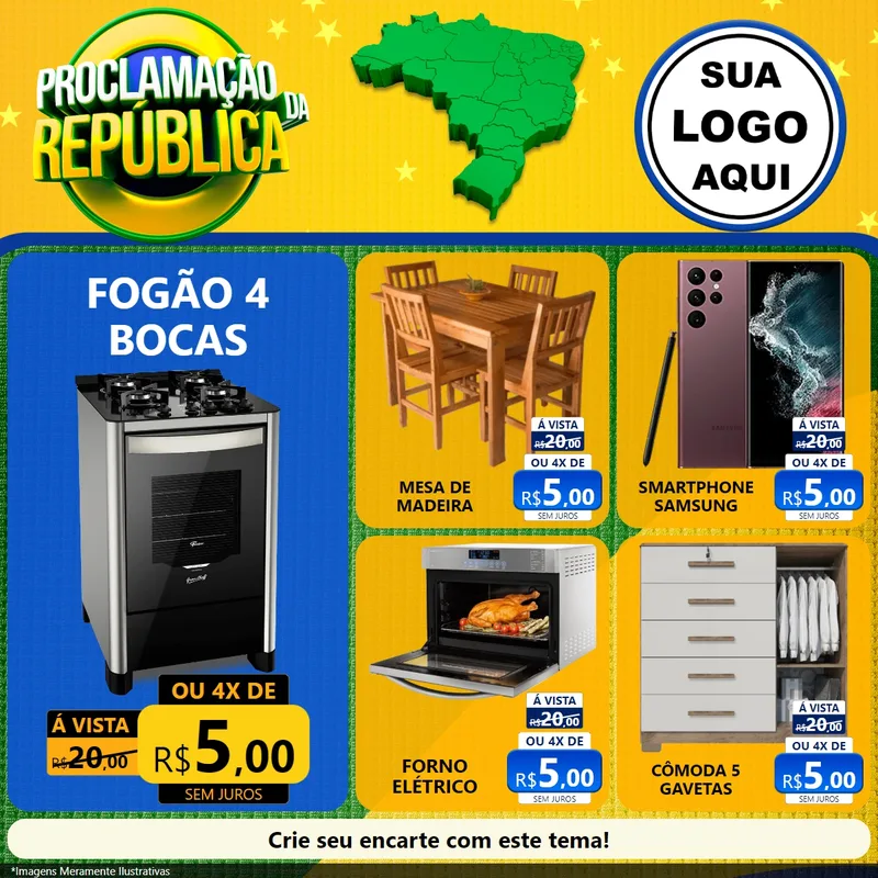 Modelo de Rede Social para Feed Facebook com o tema Proclamação da República para Móveis e Eletro