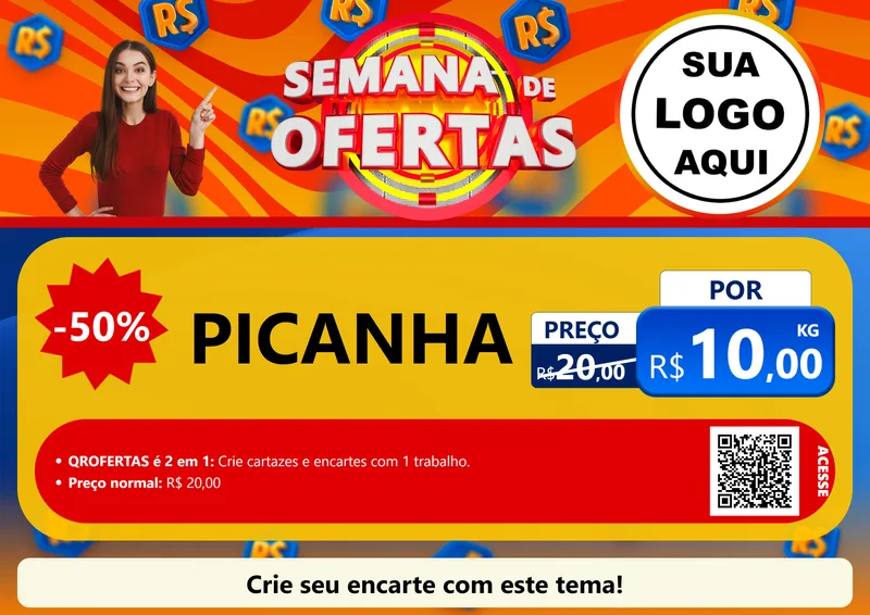 Modelo de Cartaz para Cartaz A4 Horizontal com o tema Semana de Ofertas para Açougue