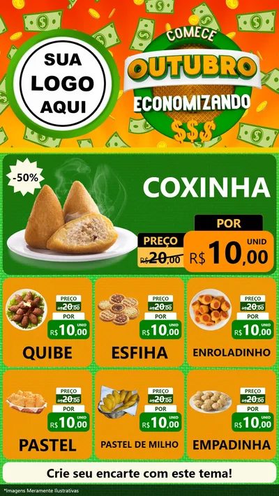 Modelo de Rede Social para Stories com o tema Comece Outubro Economizando para Salgadaria