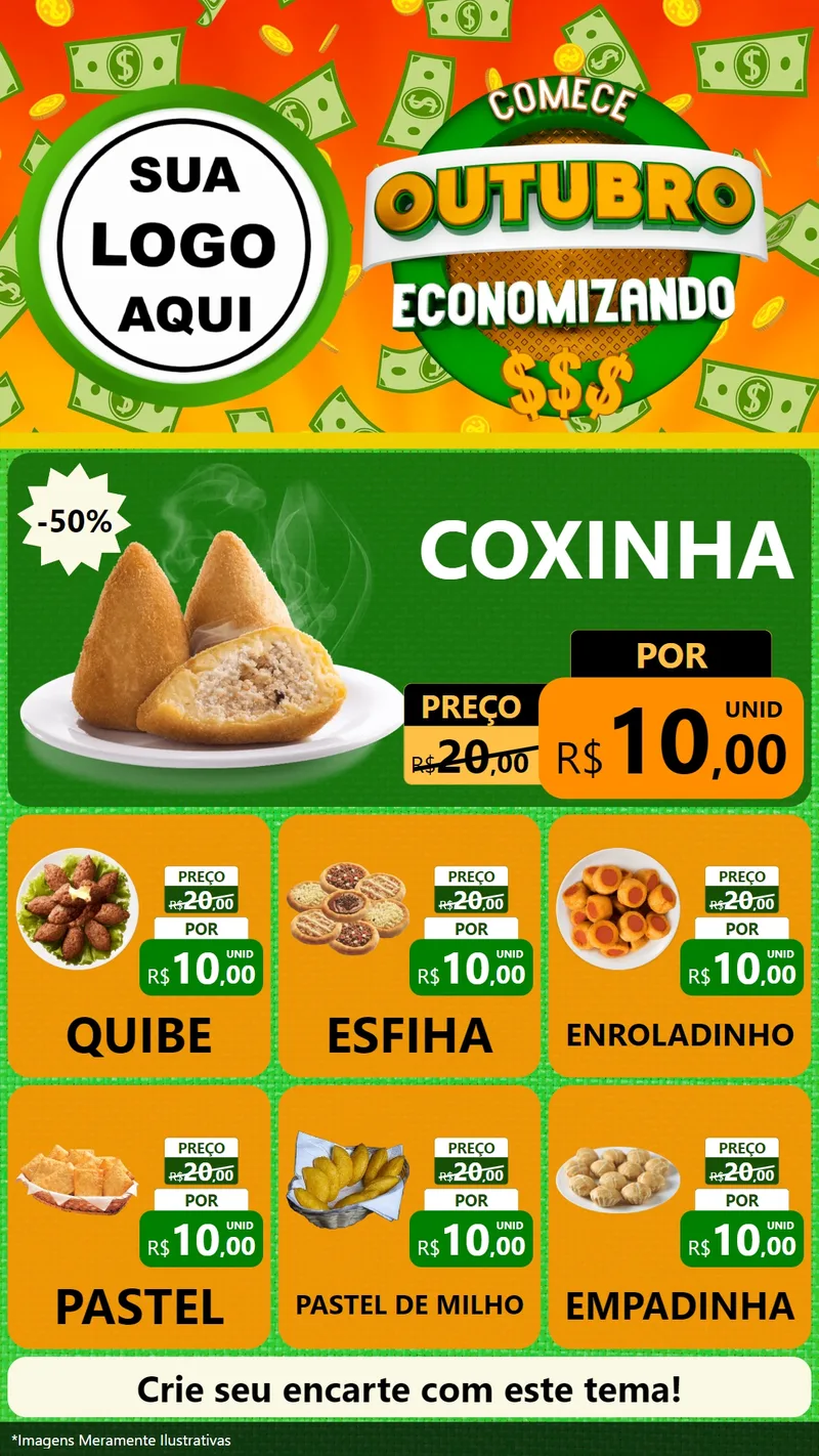 Modelo de Rede Social para Stories com o tema Comece Outubro Economizando para Salgadaria