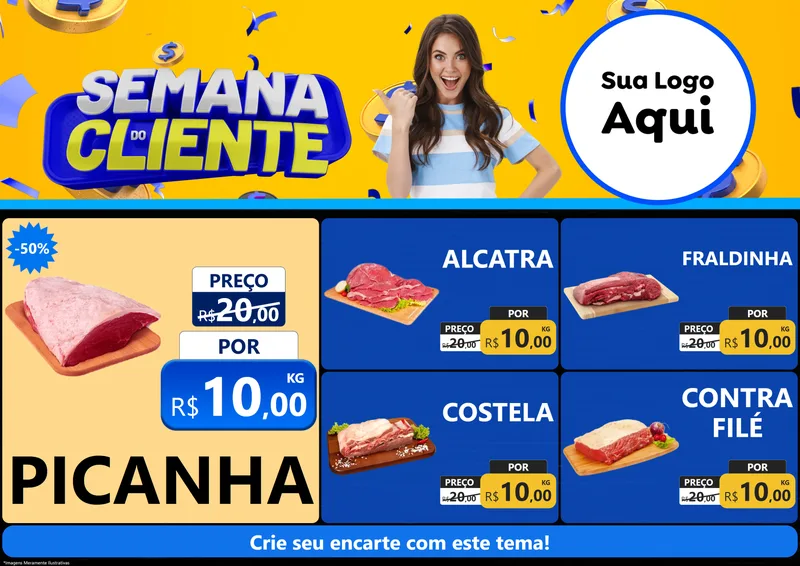 Modelo de Encarte para Encarte A4 Horizontal com o tema Semana do Cliente para Açougue