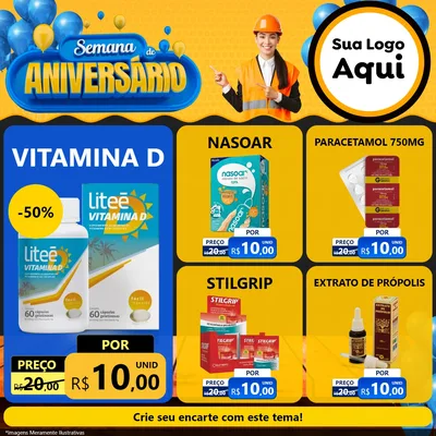 Modelo de Rede Social para Feed Facebook com o tema Semana de Aniversário para Farmácia