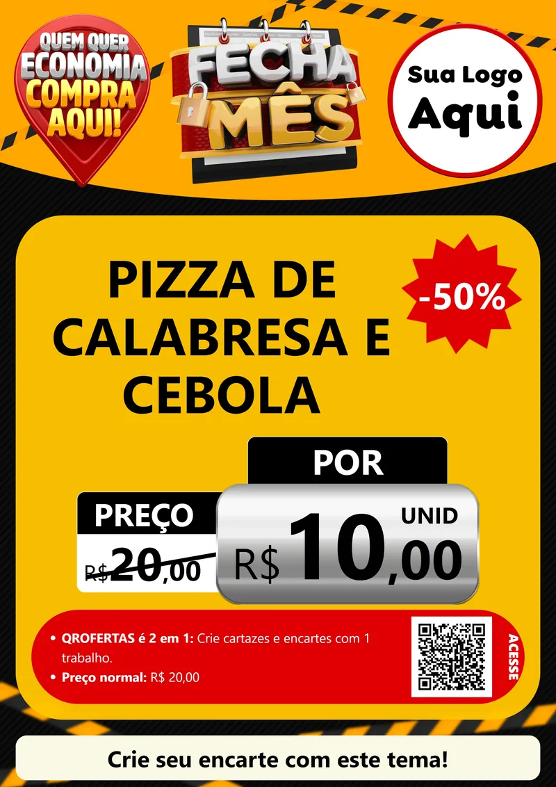 Modelo de Cartaz para Cartaz A4 Vertical com o tema Fecha Mês para Pizzaria