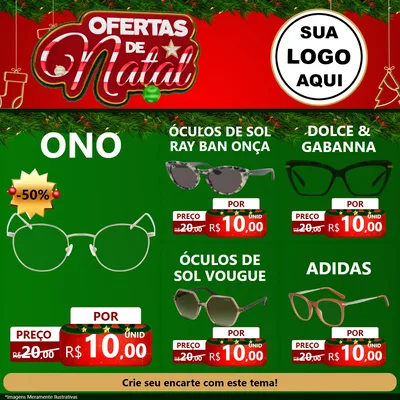 Modelo de Rede Social para Feed Facebook com o tema Ofertas de Natal para Óticas