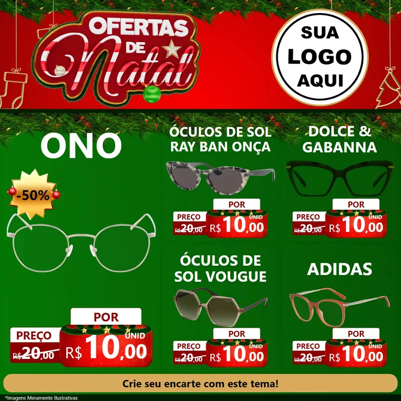 Modelo de Rede Social para Feed Facebook com o tema Ofertas de Natal para Óticas