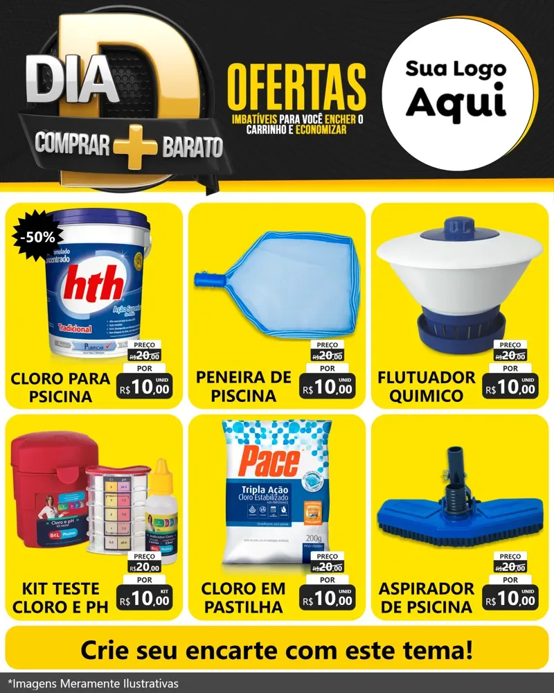 Modelo de Rede Social para Feed Instagram com o tema Dia D Mais Economia para Produtos para Piscina