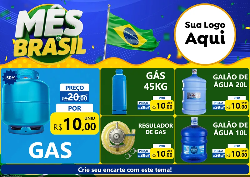 Modelo de Encarte para Encarte A4 Horizontal com o tema Mês do Brasil para Água e gás