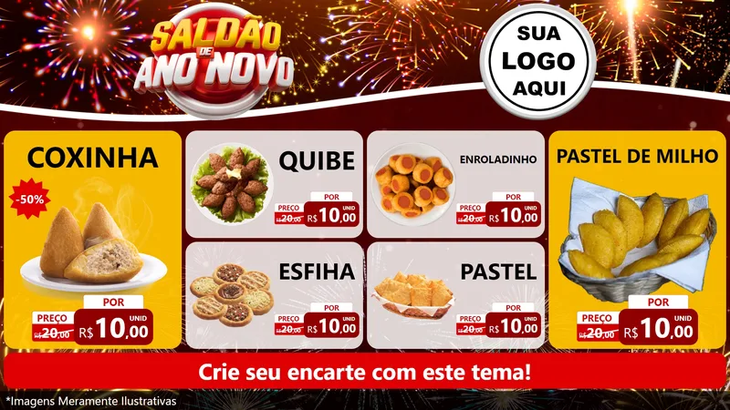 Modelo de TV para TV Horizontal com o tema Saldão de Ano Novo para Salgadaria