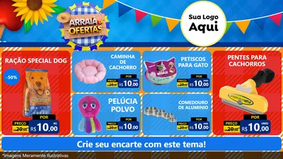 Modelo de TV para TV Horizontal com o tema Arraiá de Ofertas para Pet Shop