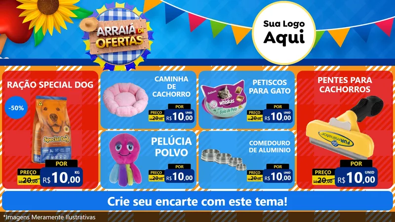 Modelo de TV para TV Horizontal com o tema Arraiá de Ofertas para Pet Shop