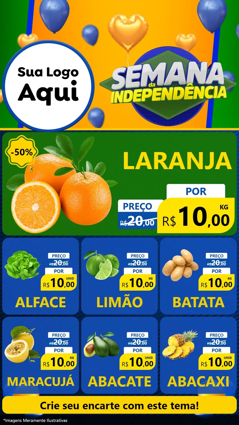 Modelo de Rede Social para Stories com o tema Semana da Independência para Hortifrúti