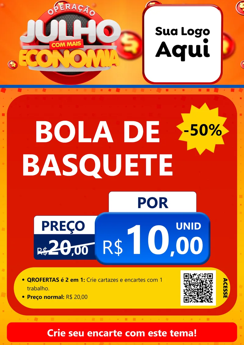 Modelo de Cartaz para Cartaz A4 Vertical com o tema Operação Julho Com Mais Economia para Artigos Esportivos