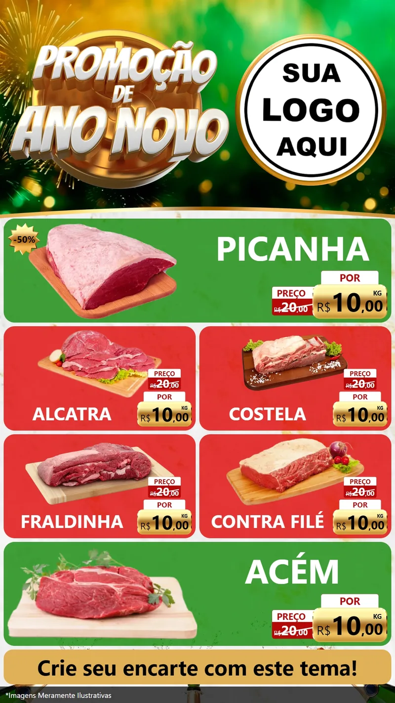Modelo de TV para TV Vertical com o tema Promoção de Ano Novo para Açougue