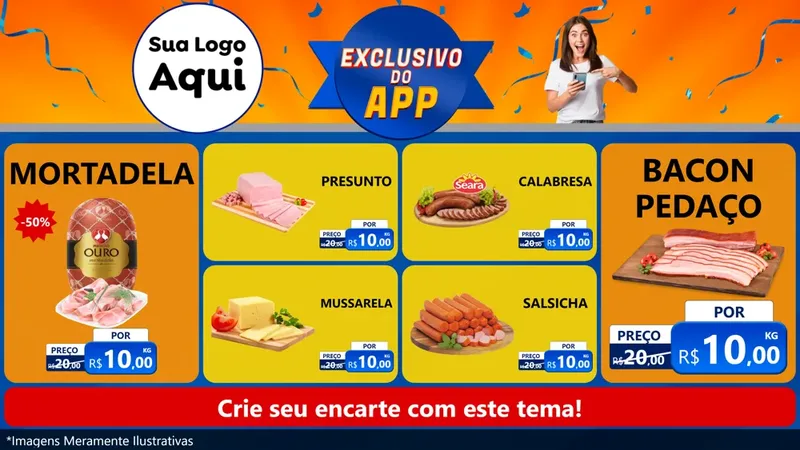 Modelo de TV para TV Horizontal com o tema Exclusivo do Aplicativo para Frios e Laticínios