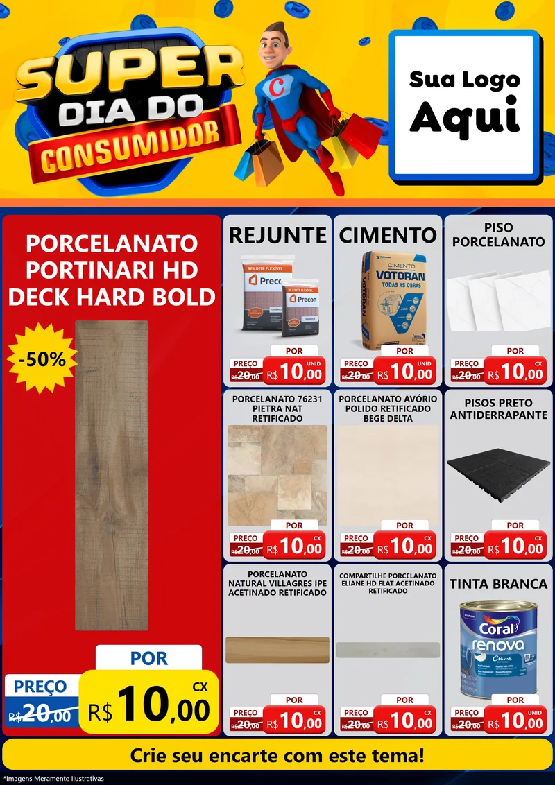 Modelo de Encarte para Encarte A4 Vertical com o tema Super Dia do Consumidor para Pisos e revestimentos