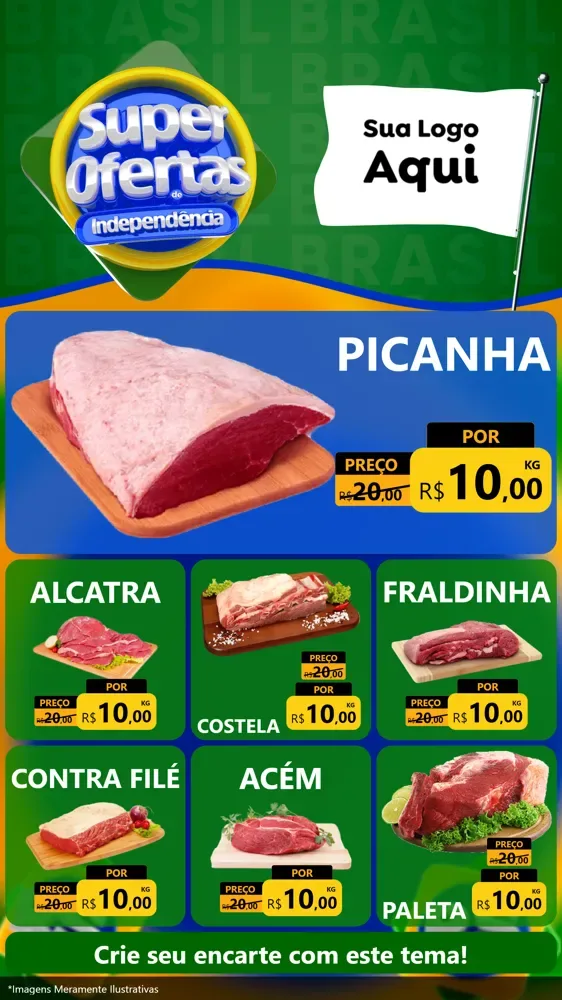 Modelo de Rede Social para Stories com o tema Super Ofertas de Independência para Açougue