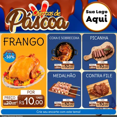 Modelo de Rede Social para Feed Facebook com o tema Ofertas de Páscoa para Assados