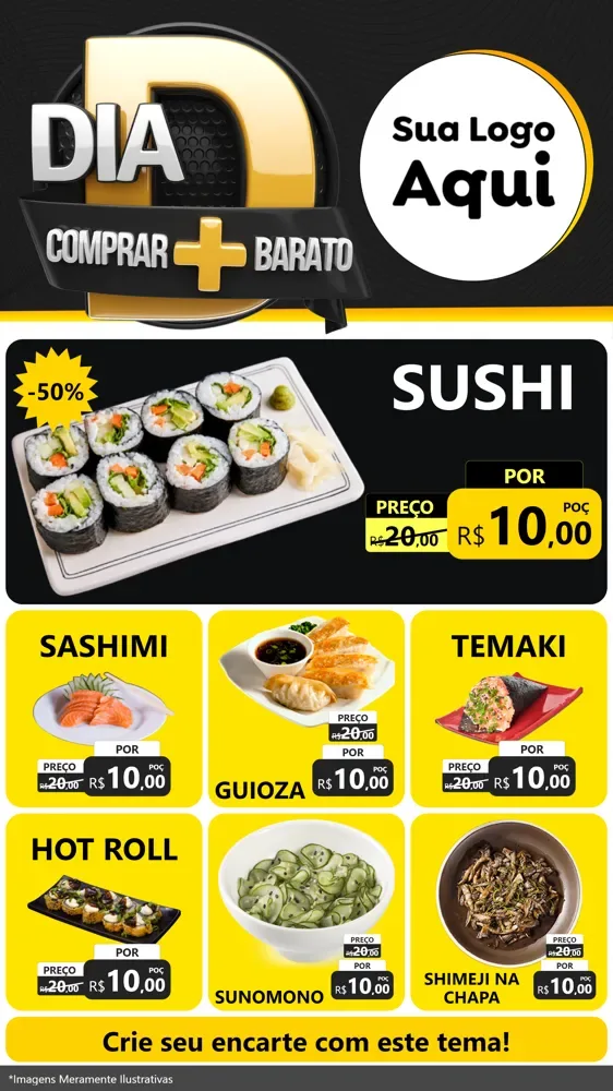 Modelo de Rede Social para Stories com o tema Dia D Mais Economia para Comida japonesa