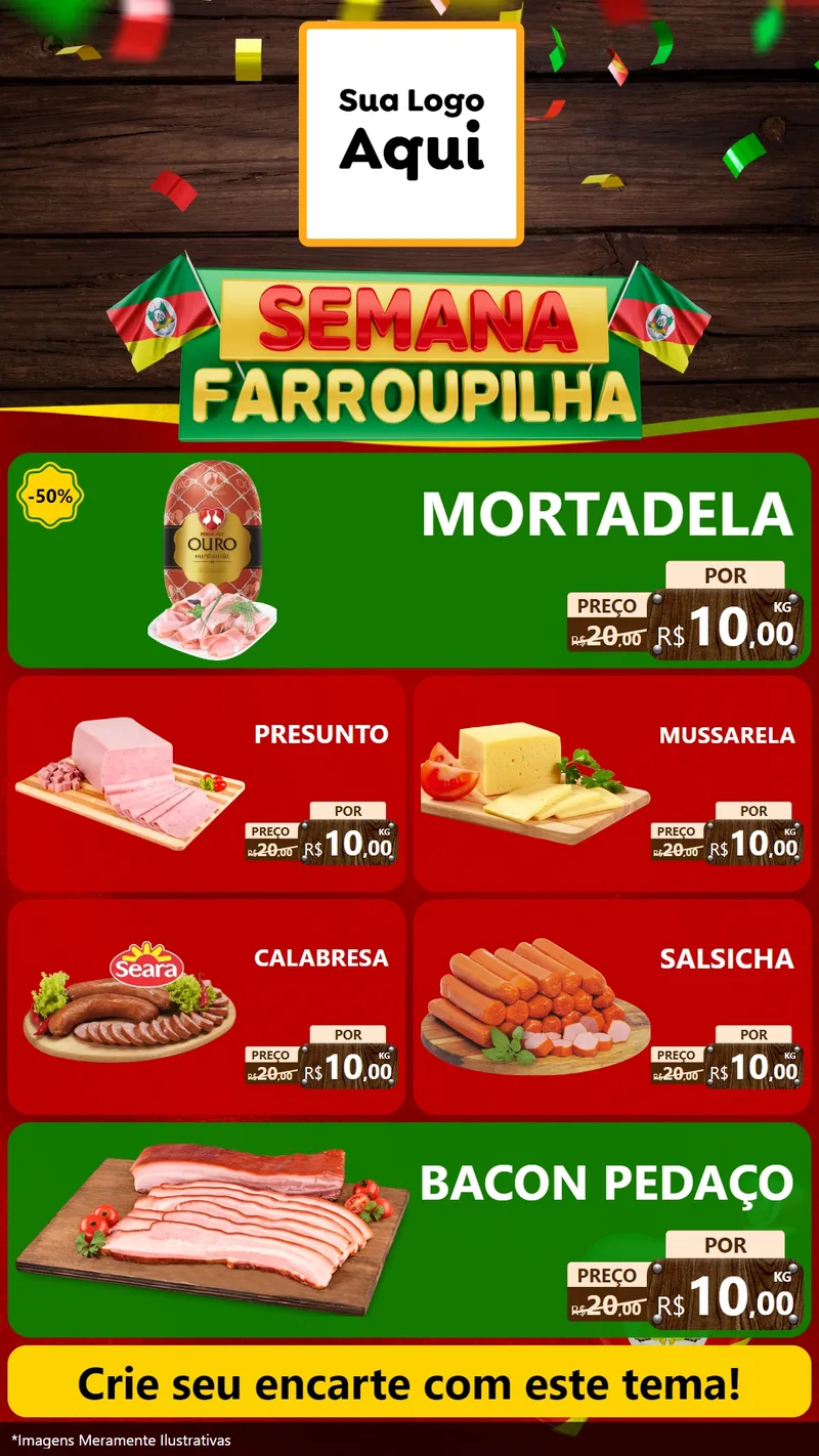 Modelo de TV para TV Vertical com o tema Semana Farroupilha para Frios e Laticínios