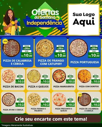 Modelo de Rede Social para Feed Instagram com o tema Ofertas da Semana da Independência para Pizzaria