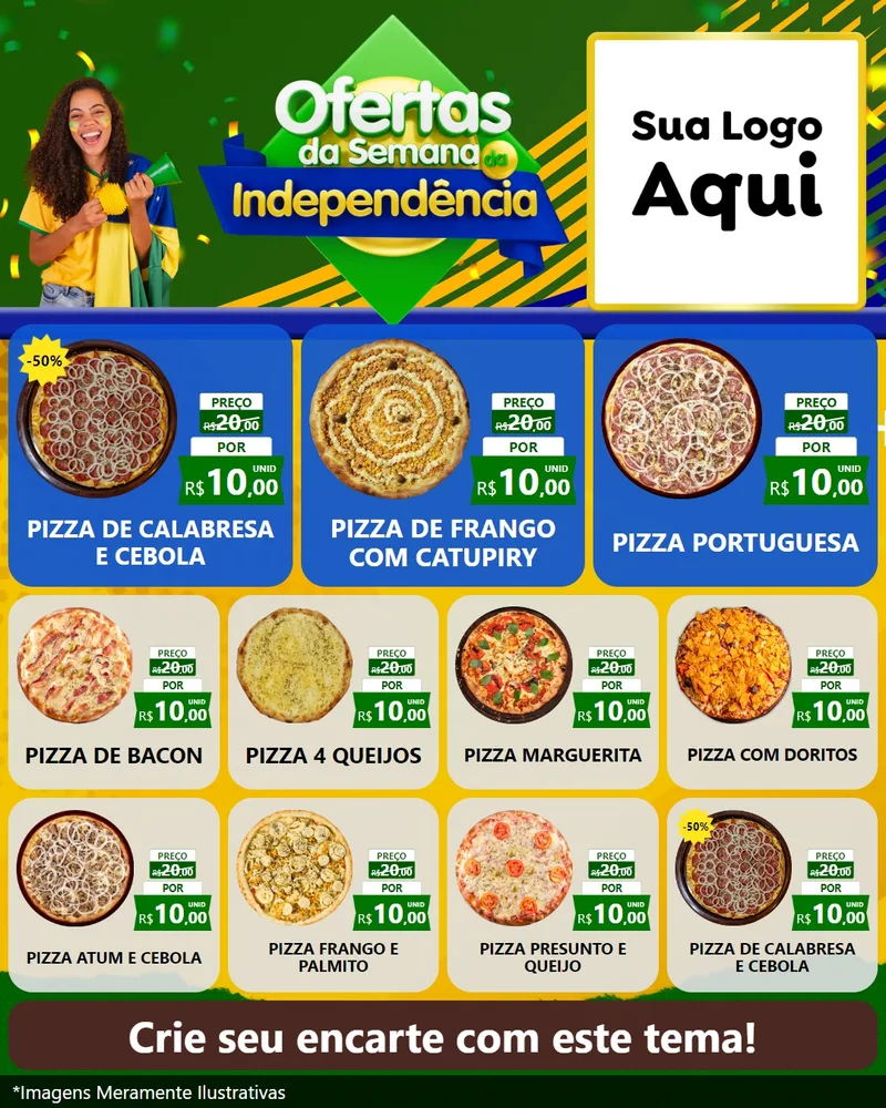 Modelo de Rede Social para Feed Instagram com o tema Ofertas da Semana da Independência para Pizzaria