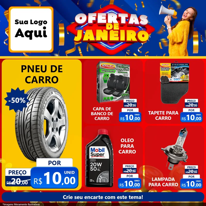 Modelo de Rede Social para Feed Facebook com o tema Ofertas de Janeiro para Auto peças