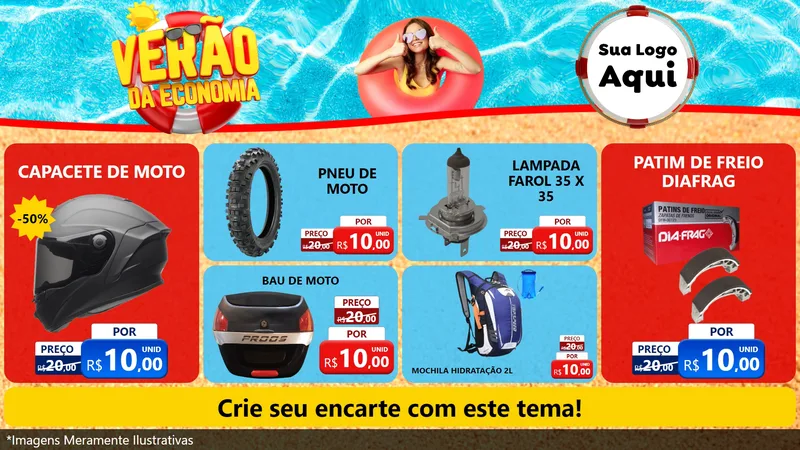 Modelo de TV para TV Horizontal com o tema Verão da Economia para Moto peças