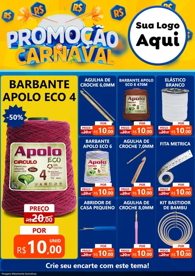Modelo de Encarte para Encarte A4 Vertical com o tema Promoção de Carnaval para Armarinho e Aviamentos