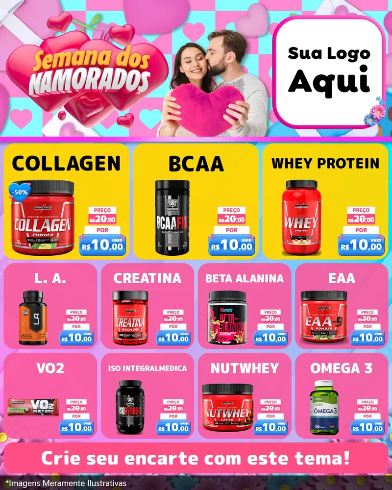 Modelo de Rede Social para Feed Instagram com o tema Semana dos Namorados para Suplementos alimentares
