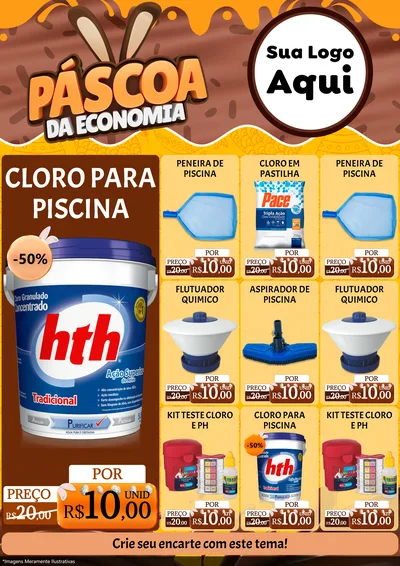 Modelo de Encarte para Encarte A4 Vertical com o tema Páscoa da Economia para Produtos para Piscina