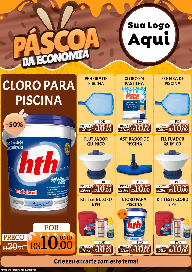 Modelo de Encarte para Encarte A4 Vertical com o tema Páscoa da Economia para Produtos para Piscina