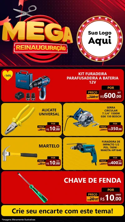 Modelo de TV para TV Vertical com o tema Mega Reinauguração para Maquinas e Ferramentas