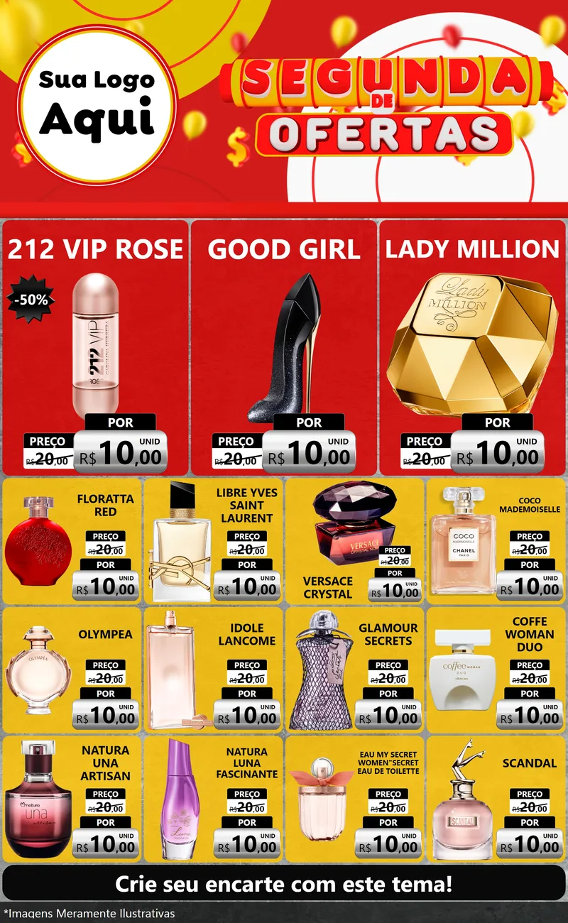 Modelo de Encarte para Encarte Grande com o tema Segunda de Ofertas para Perfumes