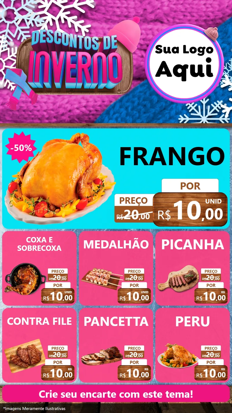 Modelo de Rede Social para Stories com o tema Descontos de Inverno para Assados