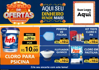 Modelo de Encarte para Encarte A4 Horizontal com o tema Sábado de Ofertas Imperdíveis para Produtos para Piscina