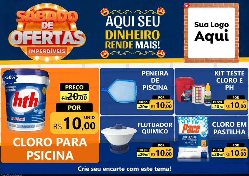 Modelo de Encarte para Encarte A4 Horizontal com o tema Sábado de Ofertas Imperdíveis para Produtos para Piscina