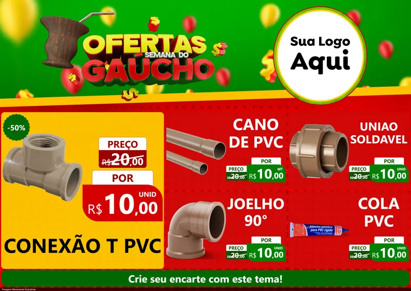 Modelo de Encarte para Encarte A4 Horizontal com o tema Ofertas Semana Do Gaúcho para Tubos e conexões