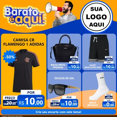 Modelo de Rede Social para Feed Facebook com o tema Barato é aqui para Roupas e acessórios