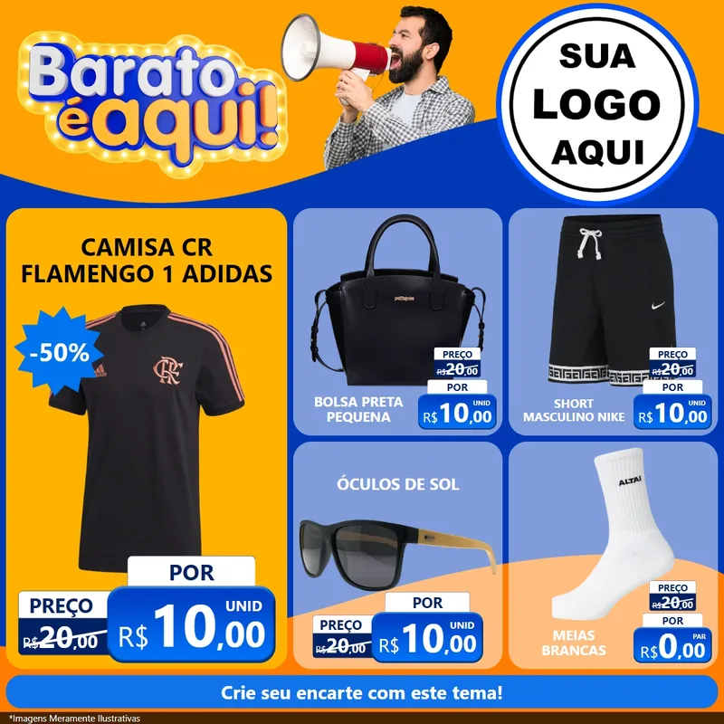 Modelo de Rede Social para Feed Facebook com o tema Barato é aqui para Roupas e acessórios
