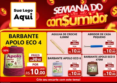 Modelo de Encarte para Encarte A4 Horizontal com o tema Semana do Consumidor para Armarinho e Aviamentos