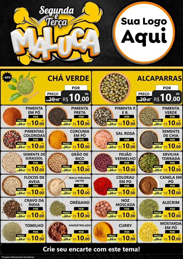 Modelo de Encarte para Encarte A4 Vertical com o tema Segunda e Terça Maluca para Produtos Naturais