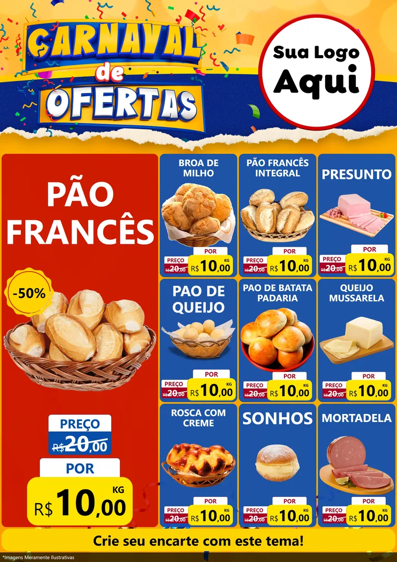 Modelo de Encarte para Encarte A4 Vertical com o tema Carnaval de Ofertas para Padaria