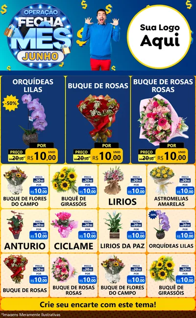 Modelo de Encarte para Encarte Grande com o tema Operação Fecha Mês, Junho para Floricultura e jardim