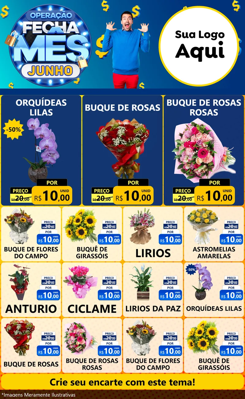 Modelo de Encarte para Encarte Grande com o tema Operação Fecha Mês, Junho para Floricultura e jardim