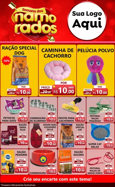 Modelo de Encarte para Encarte Grande com o tema Semana dos namorados para Pet Shop