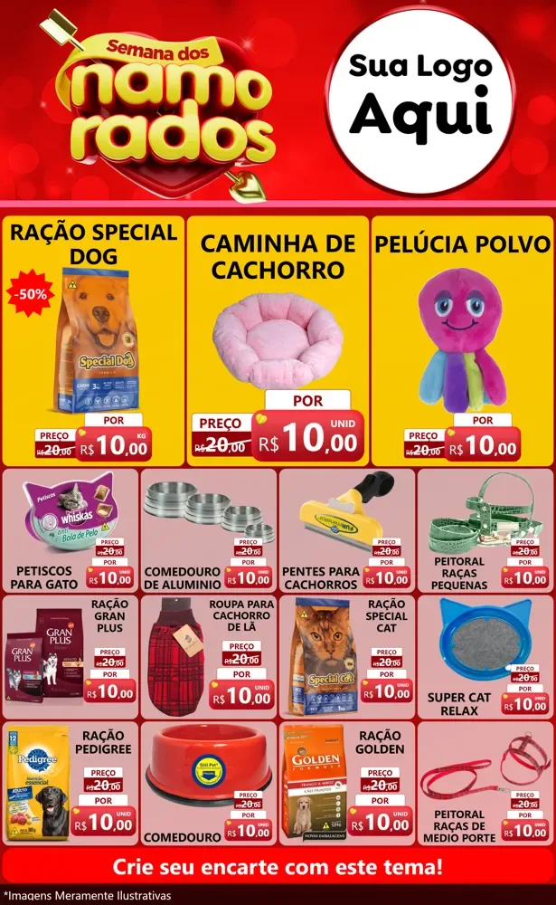 Modelo de Encarte para Encarte Grande com o tema Semana dos namorados para Pet Shop