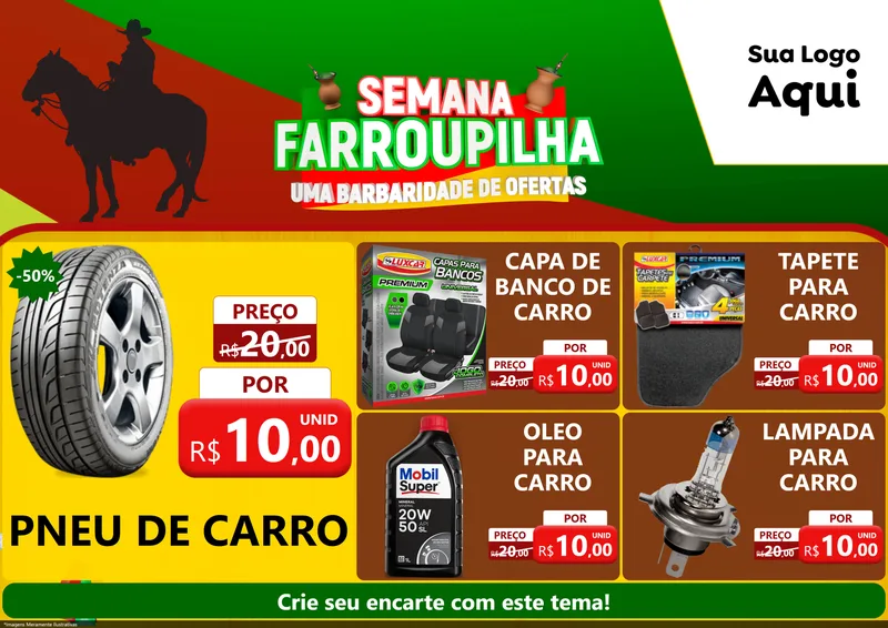 Modelo de Encarte para Encarte A4 Horizontal com o tema Semana Farroupilha - Uma Barbaridade de Ofertas para Auto peças