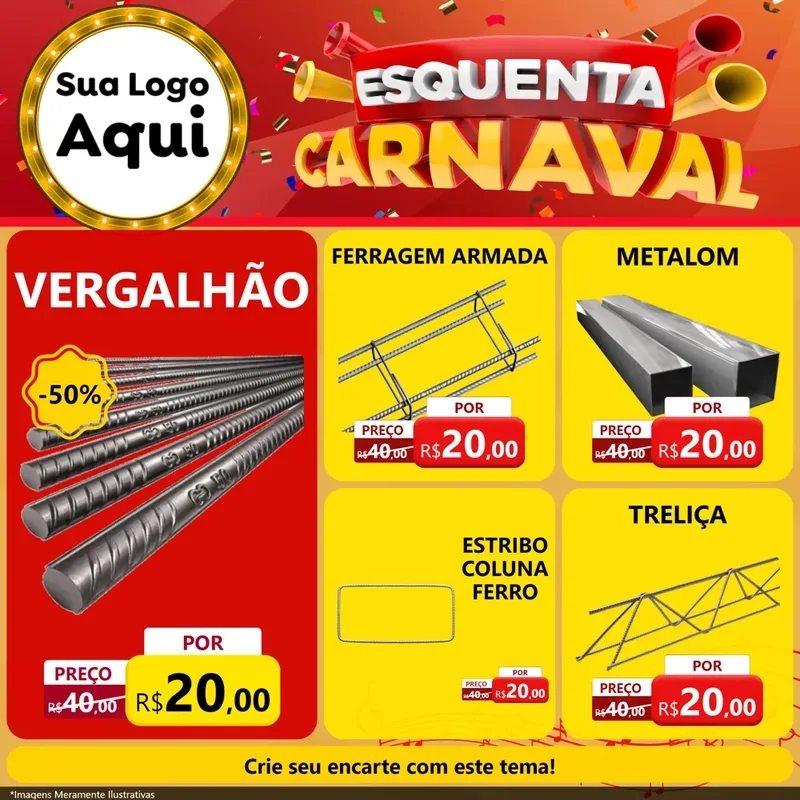 Modelo de Rede Social para Feed Facebook com o tema Esquenta Carnaval para Ferragens