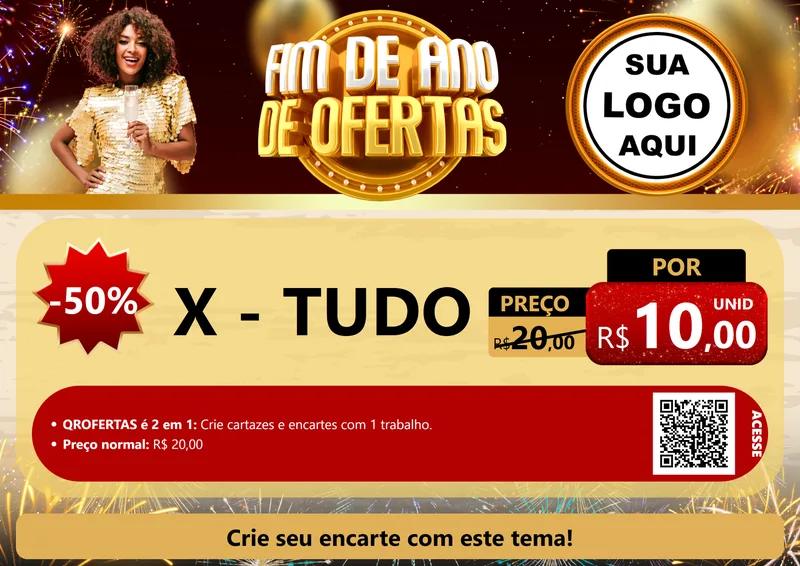 Modelo de Cartaz para Cartaz A4 Horizontal com o tema Fim de Ano de Ofertas para Hamburgueria